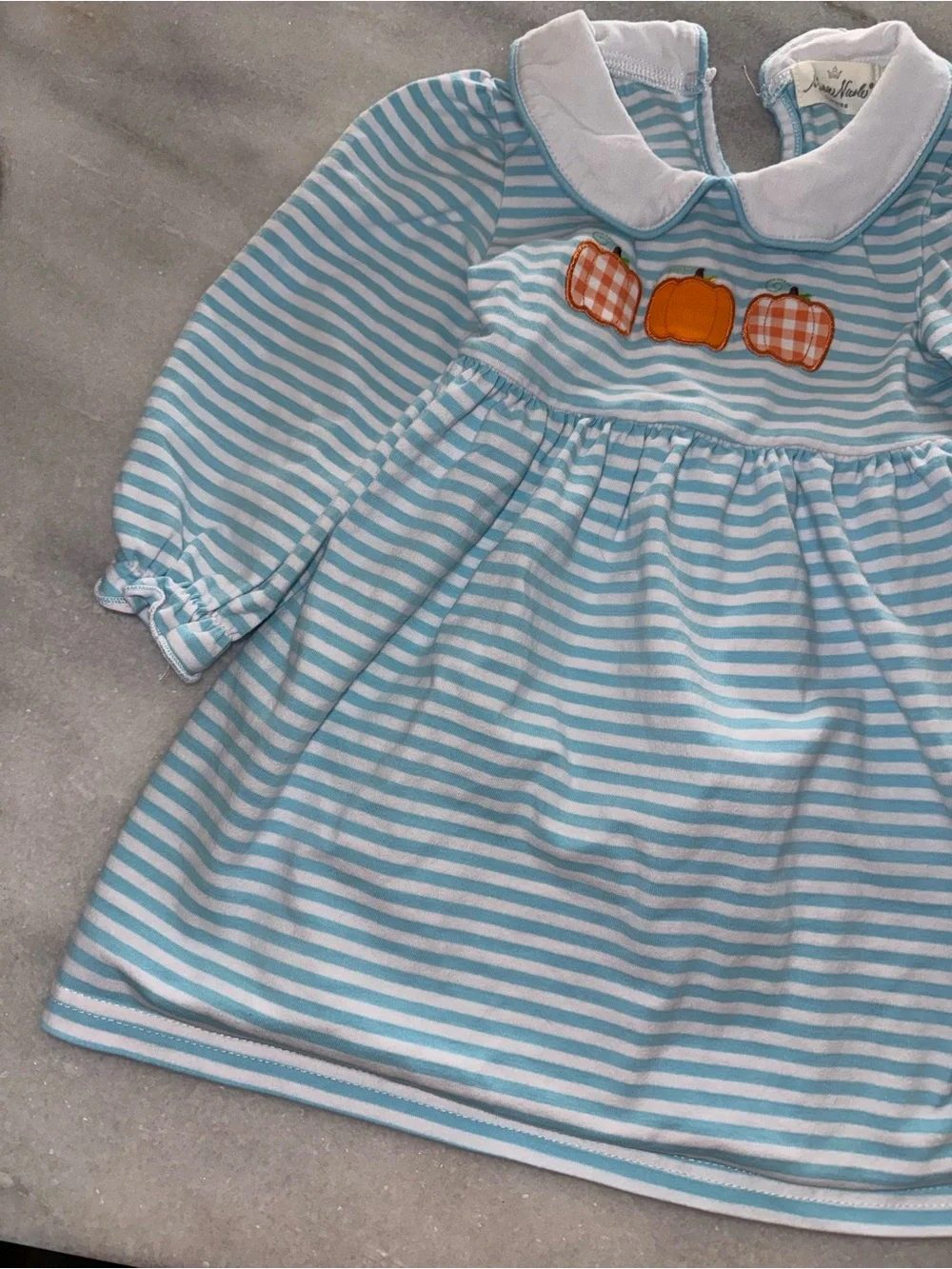 Marie Nicole Blue & White Striped Pumpkin Appliqué Girls Dress 18-24m